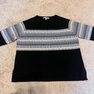 SWTR Fair Isle Panel Wool and Cashmere Knit Sweater in Black and Light Blue